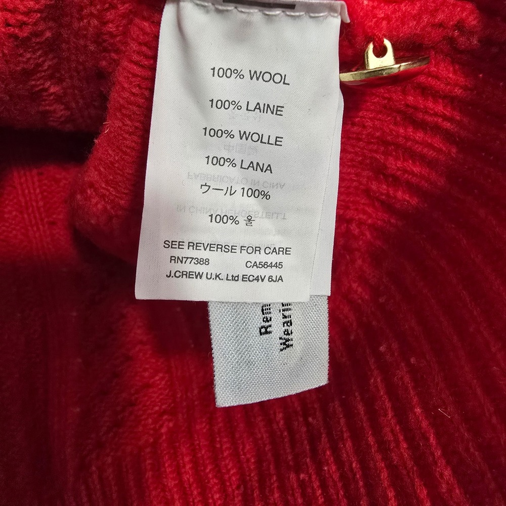J.Crew Womens Red Cable Knit 100% Wool Button Shoulder Sweater E5683 HO15 - Picture 3 of 5